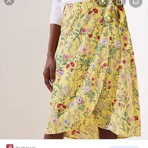 Loft Yellow Floral Midi Wrap Skirt Size 4